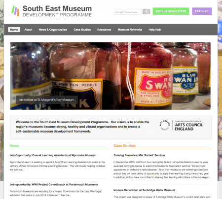 South East Museum Development Programme web page screenshot