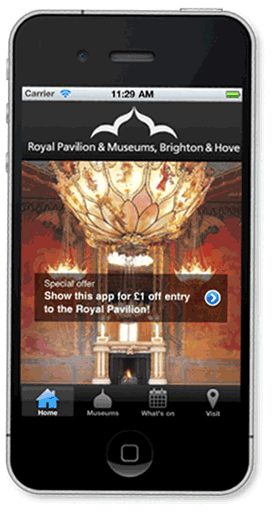 Image of mobile displaying Brighton Museums app